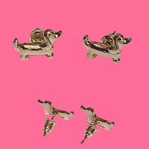 Gold Dachshund Dog Dainty Studs Earrings